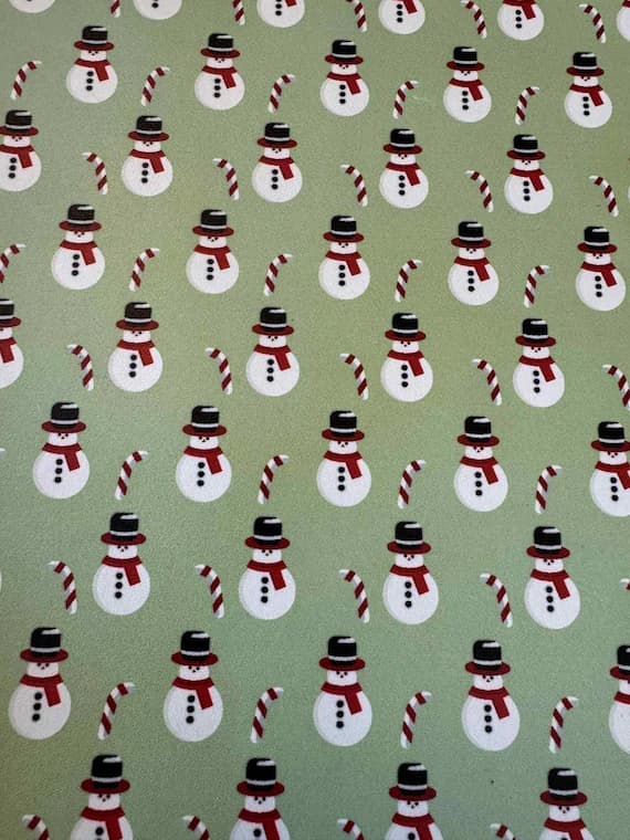green leather - Snowman on Green Christmas Printed Cow Hide Leather Sheet 8.5"x11"