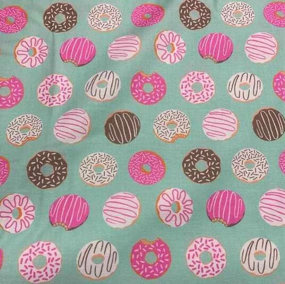 mint cotton fabric - 20"x45" increments - Donuts on Mint - American Road Trip - by Jacqueline Colley for Figo Fabrics 100% Cotton Fabric