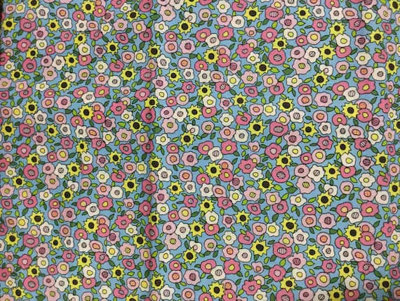 pink cotton fabric - 1/2 Yard increments - Pink & Yellow Floral - Virginia Robinson for Fabri-Quilt - Cotton Fabric