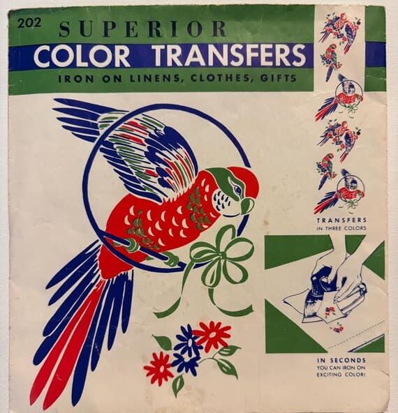 linen fabric - Vintage 1950's Superior Color Transfers No. 202 Iron on Linens; Clothes and Gifts Complete