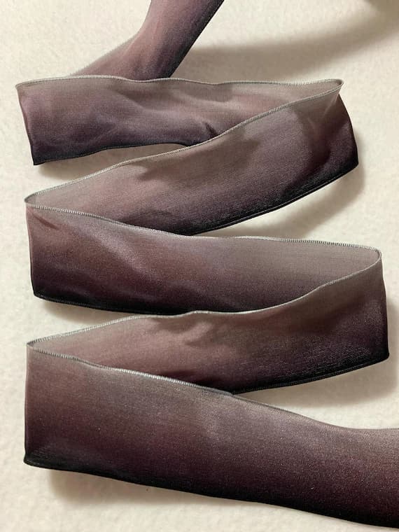 plum none - Ombre Mauve Plum Purples Green Vintage French Wired Taffeta Ribbon 1-5/8" wide