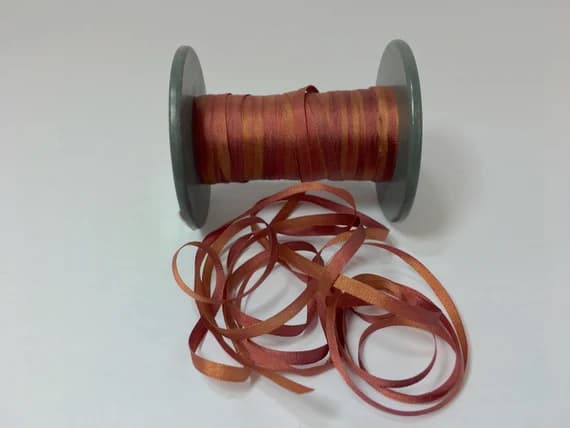 none - Hand Dyed Autumn Leaves #12 Pure Silk Embroidery Ribbon 4mm 1/8" wide Japan -3 yards-