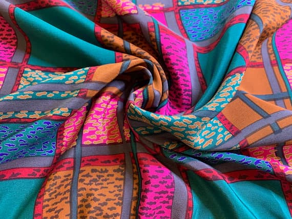crepe fabric - Multi Colored Plaid - 16mm Silk Crepe de Chine Fabric