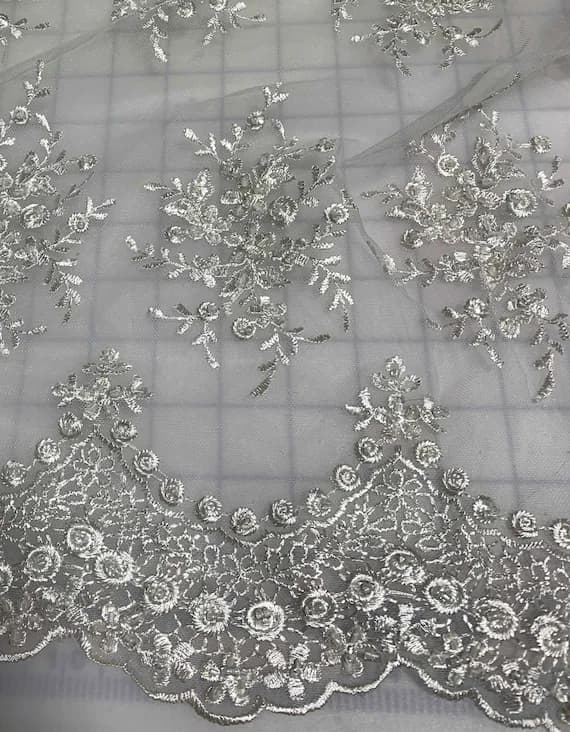 white lace - White Floral Beaded Embroidered Tulle Lace Fabric