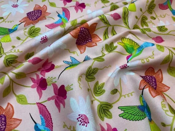 cotton fabric - Hibiscus Hummingbird Lewis & Irene Cotton Fabric