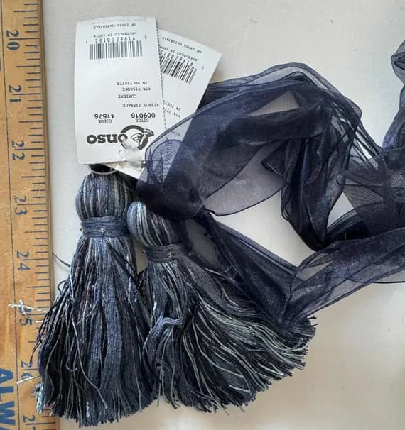 navy none - Navy Blue Organza Ribbon Tassel Tieback for Curtains Tie Back New Set of 2 British Obto Trimmings