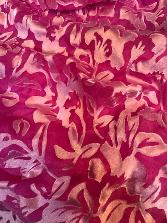 pink charmeuse fabric - Burnout Devore Satin - Orchid Pink Dyed Floral Fabric