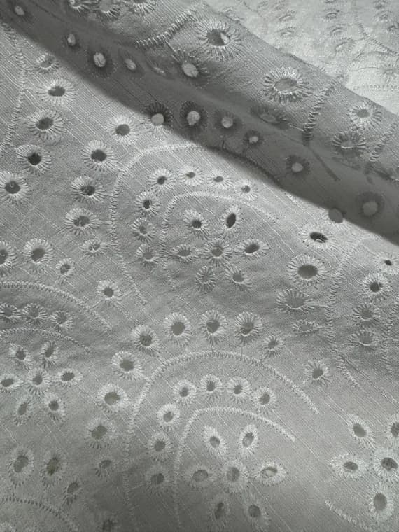 white fabric - White Embroidered Eyelet Rayon/Poly Fabric