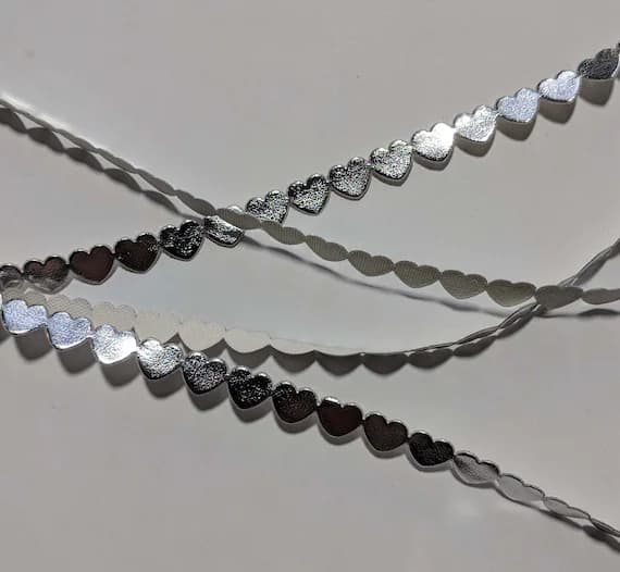 silver none - SILVER French Metallic Faux Leather Hearts Ribbon (9mm/ 3/8" wide x 2 yards)