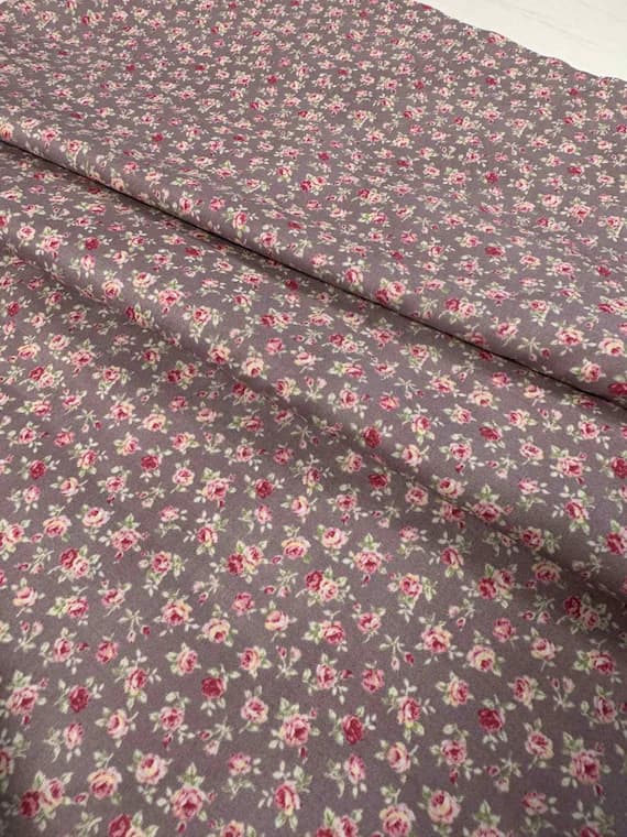 lavender cotton fabric - Ruru Bouquet Roses for You Small Pink Roses on Lavender - Victorian Floral - Quilt Gate Japanese Cotton Shirting Fabric 1/2 yard increments