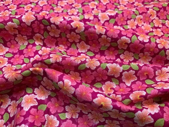 pink cotton fabric - Hibiscus Hummingbird Pink Floral Lewis & Irene Cotton Fabric