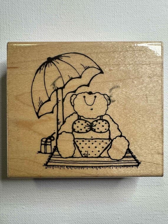 none - 3"x3.5" Beary Beach Wood Mounted Rubber stamp. Item# Q150 By D.O.T.S