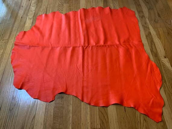 orange leather - Neon Orange - Lambskin Leather Whole Hide 9 Square Feet