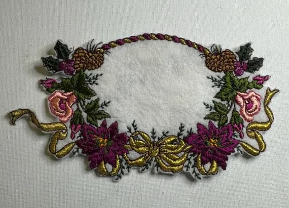 purple fabric - Vintage Purple Floral Wreath with Pinecones Embroidered Applique