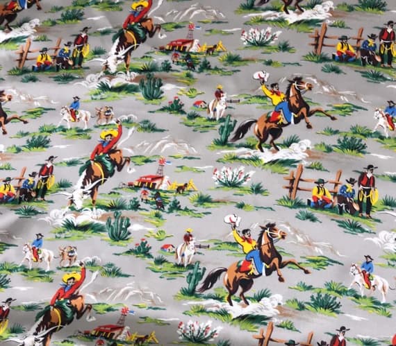 gray charmeuse fabric - Gray Western Ranch Cowboys - Silk Charmeuse