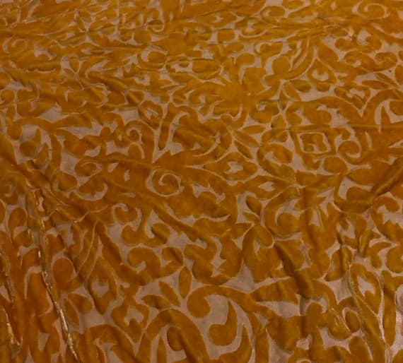 orange velvet fabric - Poppy Orange Scroll - Hand Dyed Burnout Silk Velvet