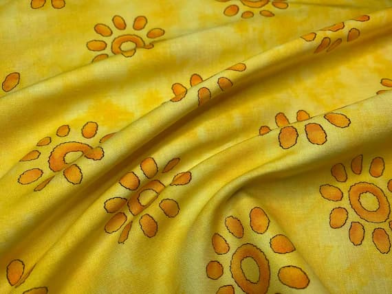 yellow cotton fabric - Patrick Lose Yellow Suns Cotton Fabric Vintage 90's OOP Hi-Fashion