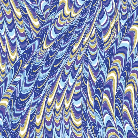 blue cotton fabric - Butterfly Jewel Marbleized Metallic Wings Blue/Purple - Kanvas Studio Cotton Fabric