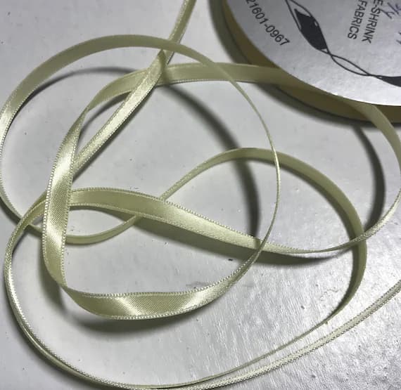 yellow none - Light Mais Yellow 1/4" Vintage Grayblock Double Faced Satin Ribbon