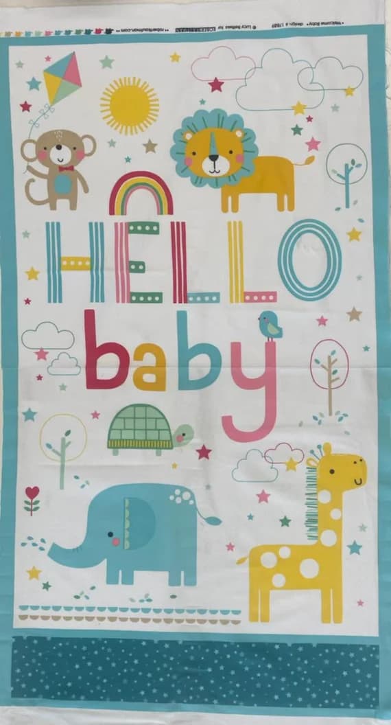 cotton fabric - Hello Baby Panel 24"x45" - Robert Kaufman Cotton Flannel Fabric