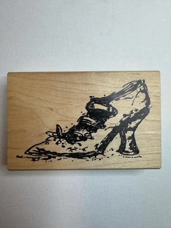 none - 2-7/8"x4-1/2" 2001 Cinderella Shoes Wood Mounted Rubber Stamp. (P-1968) By Art Impressions