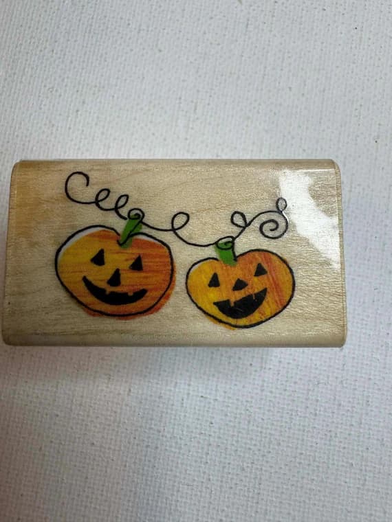 none - 1"x1.75" Jack-O-Lanterns Wood Mounted Rubber Stamp. (RS4773) By Hampton Art Stamps