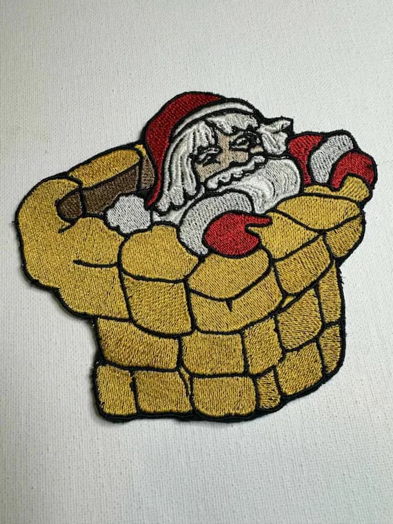 fabric - Vintage Santa Claus in Chimney Christmas Embroidered Applique