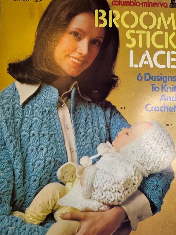 none - Broom Stick Lace 6 Designs to Knit and Crochet leaflet patterns book vintage