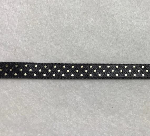 gold none - Black with Gold Metallic Polka Dot Satin Ribbon Trim Made in France 1/2" wide