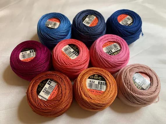coral none - lot of 9 DMC 116 8 Perle Cotton Thread Balls; Size 8 brand new coral & blue #36