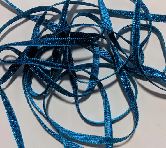 teal none - French VELVET Ribbon Lurex Metallic TEAL BLUE 2 yards x 5mm 1/4 inch