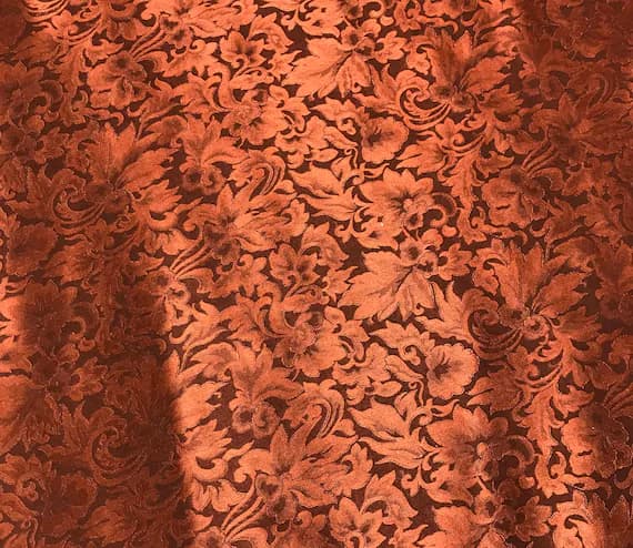 rust silk fabric - Rust Baroque Scroll - Silk Jacquard Fabric