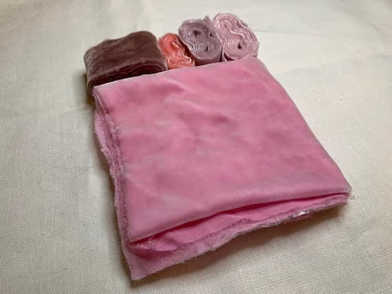 none - Hand Dyed Silk Velvet Fabric & Ribbon Remnant Lot Scrap Bag #3 Pinks