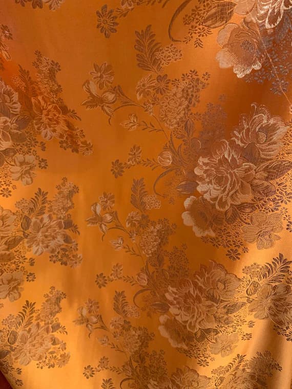 gold brocade fabric - Orange & Gold Peony Floral - Faux Silk Brocade Fabric