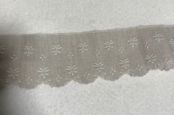 none - 2" Wide Daisy Floral Embroidered Linen Scalloped Edge Ribbon Trim Made in France
