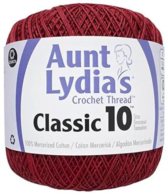 red none - Coats Aunt Lydia's Crochet Cotton Thread Classic Size 10; Victory Red (154-494) 350 Yards