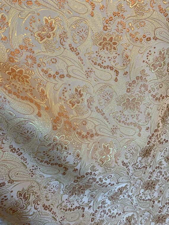 gold brocade fabric - Gold Floral Paisley - Faux Silk Brocade Jacquard Fabric