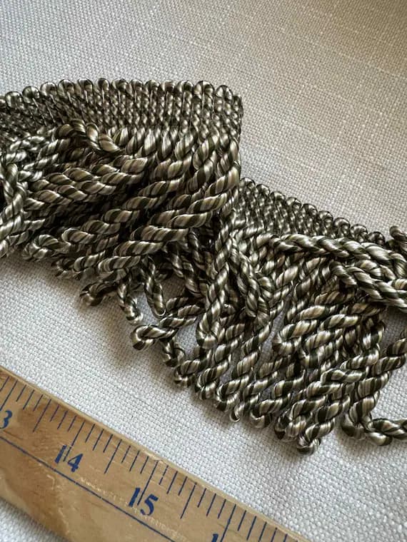 olive none - Vintage Pewter & Olive Green 3" Bullion Tassel Fringe -per 2 yards-
