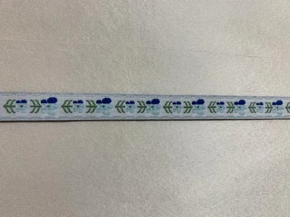 white none - Vintage Blue Flowers on White - Jacquard Ribbon 1/2" wide -2 Yards-