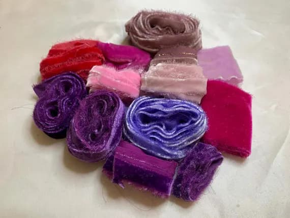 purple none - Hand Dyed Silk Velvet Fabric & Ribbon Remnant Lot Scrap Bag #187 Pink Purple