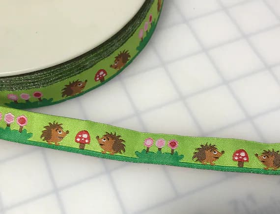 none - Woodland Hedgehog #2 Jacquard Ribbon Trim 5/8" Made in France