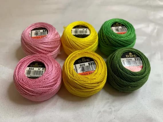 green none - lot of 6 DMC 116 8 Perle Cotton Thread Balls; Size 8 brand new Pink Yellow Green #20