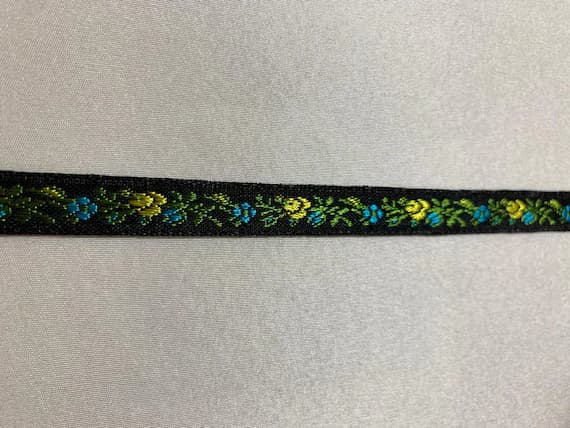 teal none - Vintage Teal & Yellow Roses Jacquard Ribbon 7/16" wide -2 Yards-