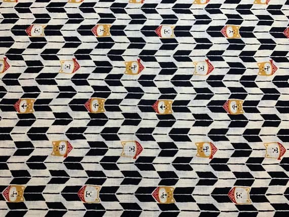 cotton fabric - Bandanna Chevron Shiba Inu Dogs - Fuku Fuku- Cosmo Japan Cotton Dobby Fabric