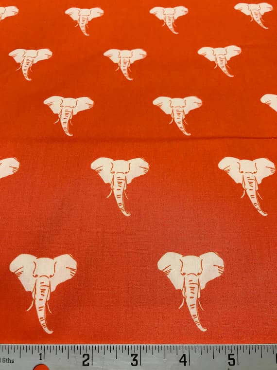 orange cotton fabric - Mara - Elephants on Orange - Art Gallery Fabrics - Premium Cotton Fabric