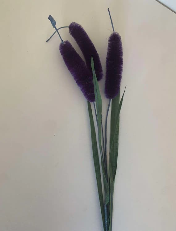 purple fabric - Purple Bottle Brush Flower 18" Stem - Vintage Millinery Floral Made in Japan