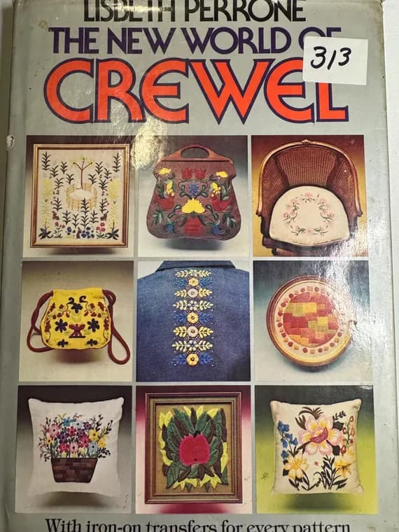 none - The New World of Crewel with iron on transfers for every pattern 1975 vintage book - mushrooms; unicorn; deer; birds; squirrels