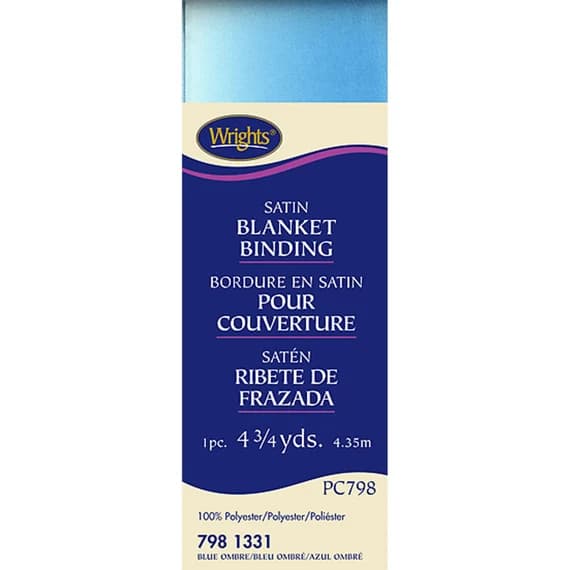 blue satin fabric - Blue Ombre Wrights Single Fold Satin Blanket Binding; 2 by 4-3/4-Yard