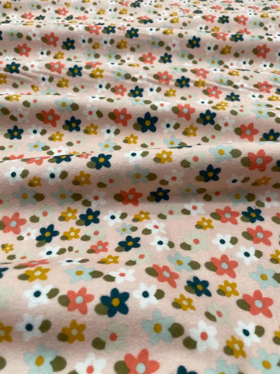 blush cotton fabric - Peach Blush Daisy Floral - Riley Blake Cotton Flannel Fabric