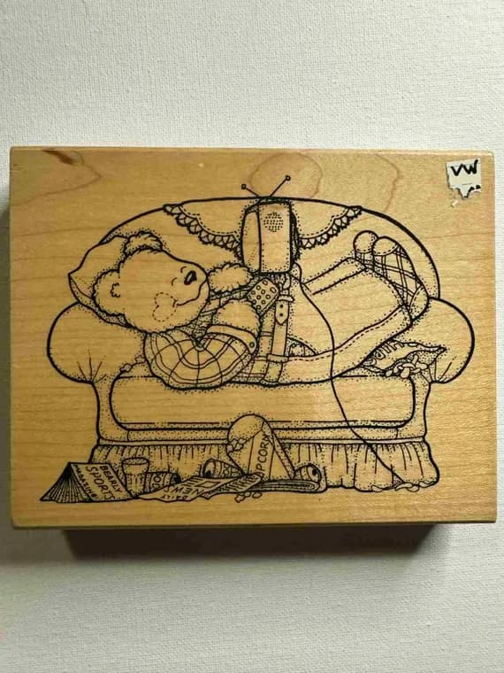 none - 4-1/2"x5-7/8" Lazy bear Wood Mounted Rubber stamp. Item#Z2041 By: Darcies